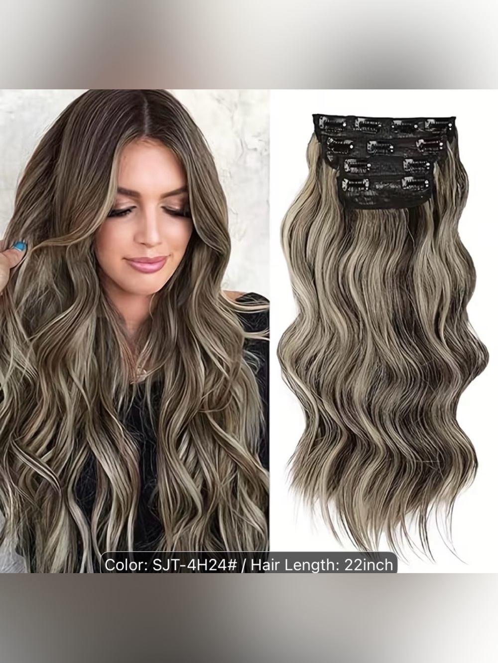 Clip in synthetic highlight balayage hair extensions 22”
